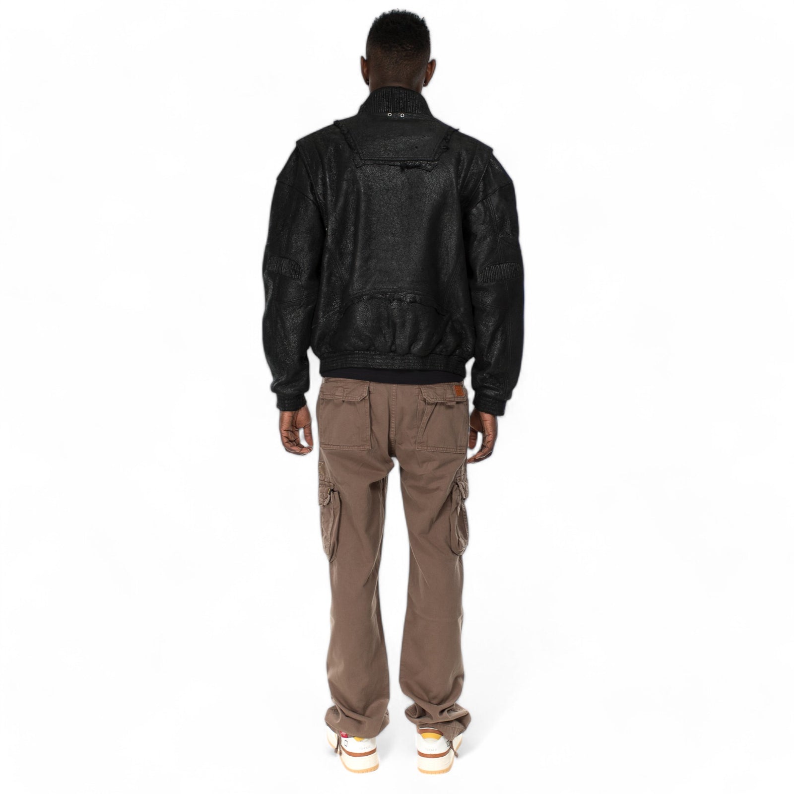 Italian handmade Men genuine USED VINTAGE BLACK lamb leather