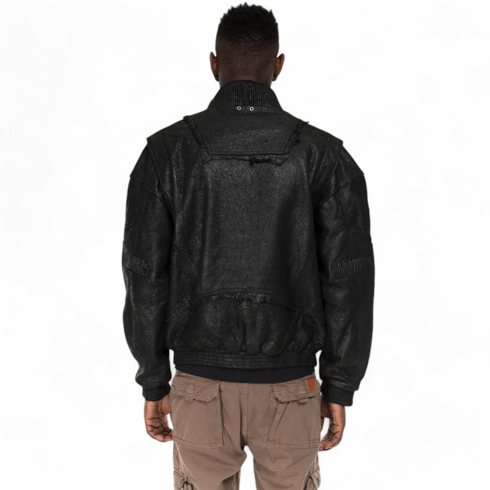 Italian handmade Men genuine USED VINTAGE BLACK lamb leather