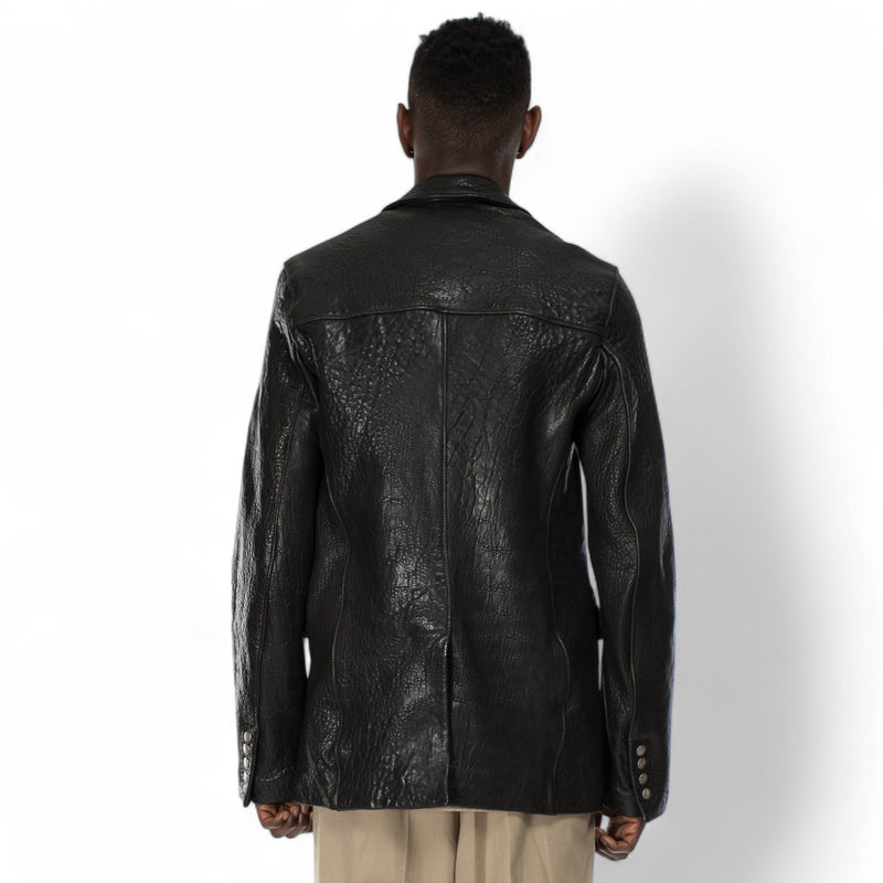 Italian handmade Men genuine WASHED BUBBLY BLACK lamb leather Blazer S to 3XL