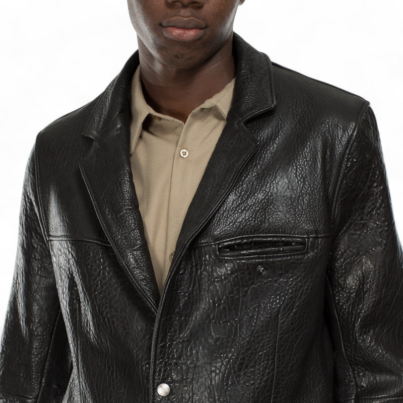 Italian handmade Men genuine WASHED BUBBLY BLACK lamb leather Blazer S to 3XL