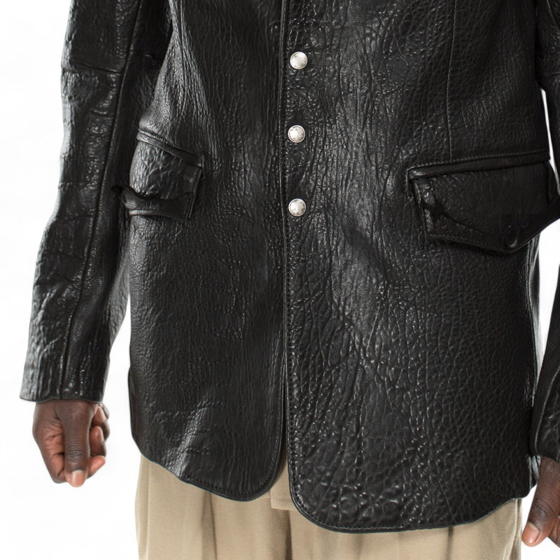 Italian handmade Men genuine WASHED BUBBLY BLACK lamb leather Blazer S to 3XL