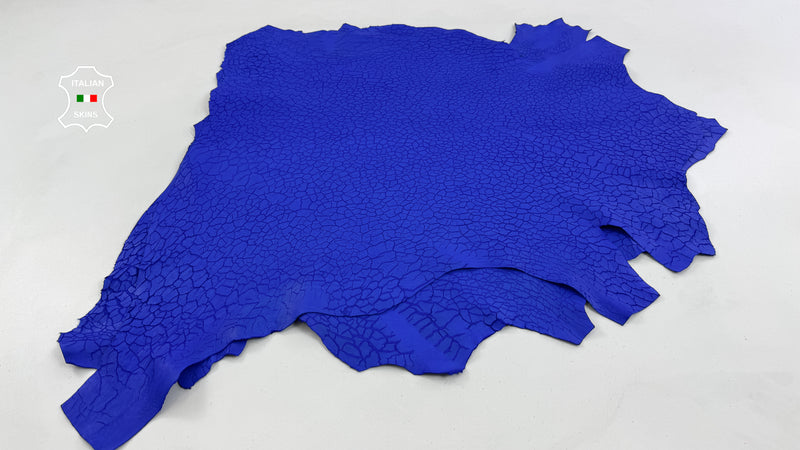 ROYAL BLUE DRY MUD natural crackled Italian Lambskin leather skins