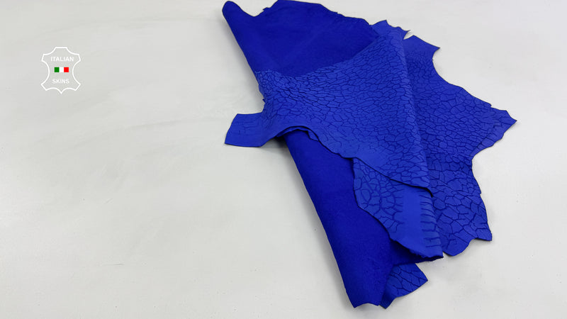 ROYAL BLUE DRY MUD natural crackled Italian Lambskin leather skins