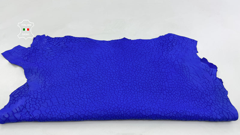 ROYAL BLUE DRY MUD natural crackled Italian Lambskin leather skins