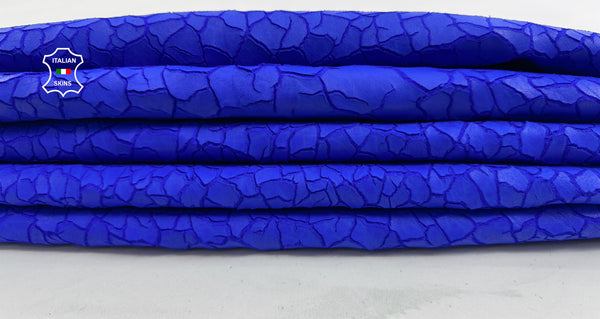 ROYAL BLUE DRY MUD natural crackled Italian Lambskin leather skins