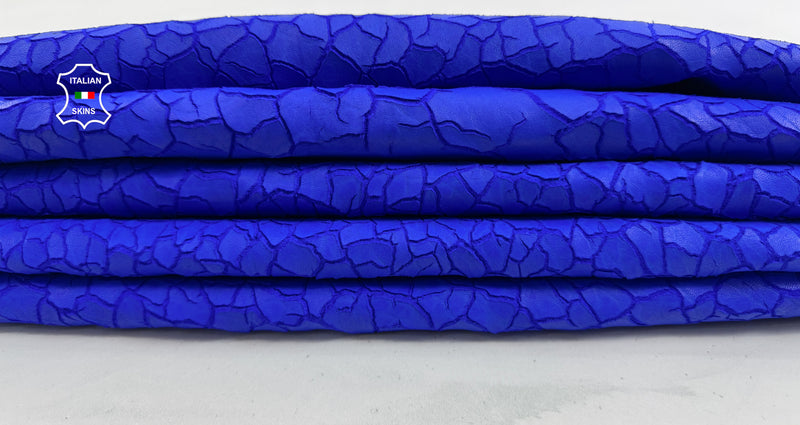ROYAL BLUE DRY MUD natural crackled Italian Lambskin leather skins