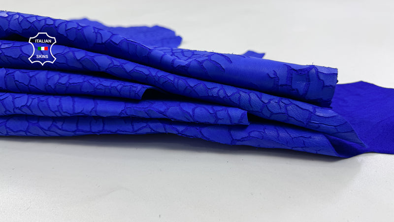 ROYAL BLUE DRY MUD natural crackled Italian Lambskin leather skins