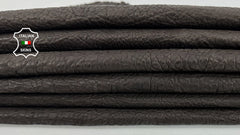 Washed dark brown grainy Italian lambskin leather skin by italianskins, showing textured vegetable-tanned lamb leather with natural grain.