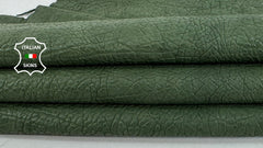 Washed green grainy Italian lambskin leather skin by Italianskins, showcasing textured vegetable-tanned lamb leather for crafting.