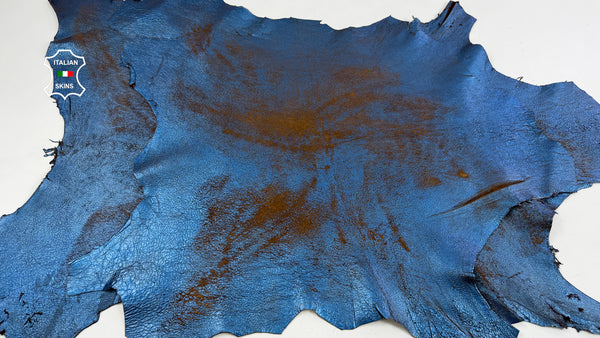 METALLIC BLUE CRACKLED distressed stonewash vintage look Italian lambskin lamb sheep wholesale leather skins 0.5mm to 1.2 mm
