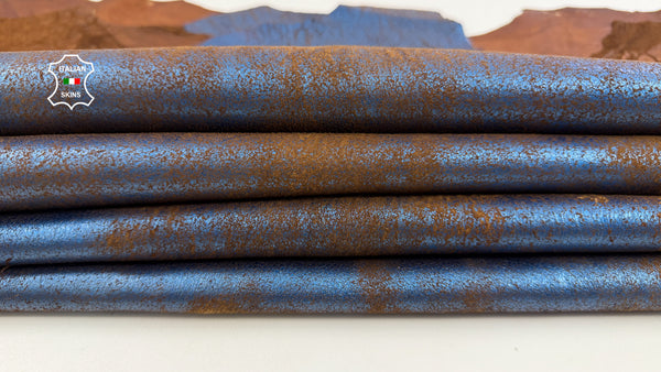 METALLIC BLUE CRACKLED distressed stonewash vintage look Italian lambskin lamb sheep wholesale leather skins 0.5mm to 1.2 mm