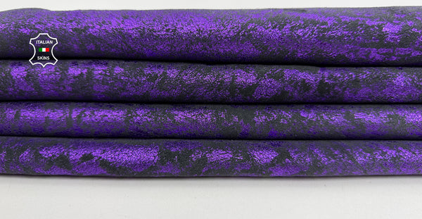 METALLIC PURPLE crackle distressed vintage look Italian lambskin leather skins