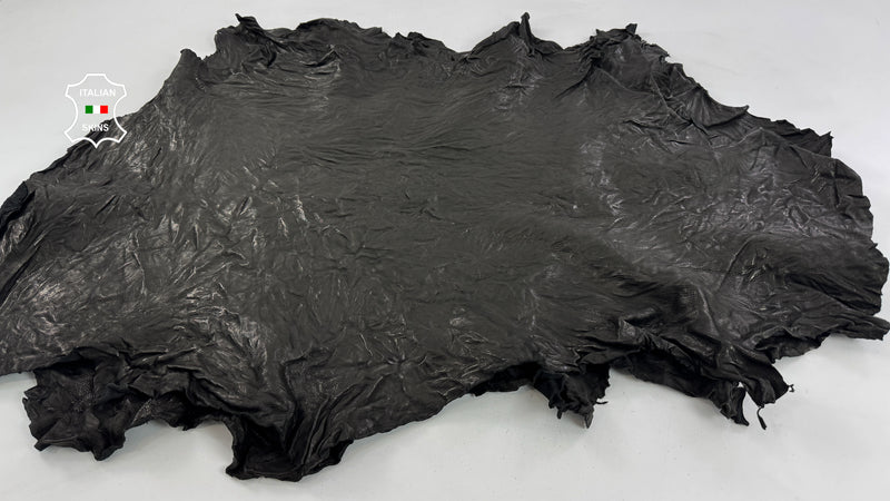 WASHED BLACK WRINKLED vegetable tanned Italian Lambskin leather skins