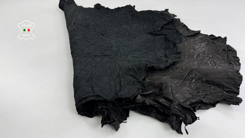 WASHED BLACK WRINKLED vegetable tanned Italian Lambskin leather skins