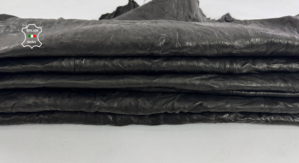 WASHED BLACK WRINKLED vegetable tanned Italian Lambskin leather skins