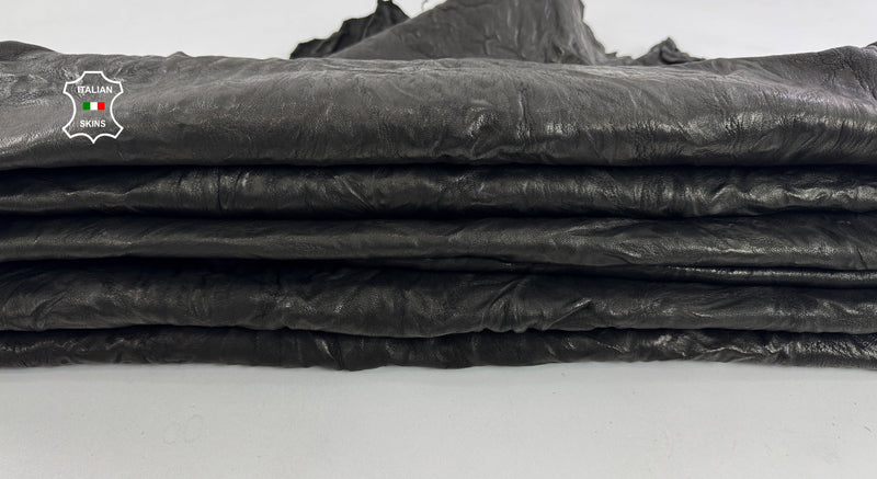 WASHED BLACK WRINKLED vegetable tanned Italian Lambskin leather skins