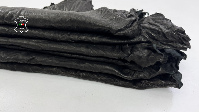 WASHED BLACK WRINKLED vegetable tanned Italian Lambskin leather skins