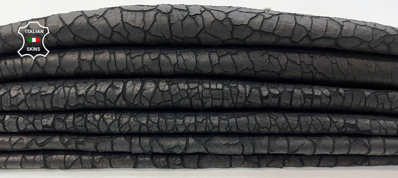 BLACK DRY MUD Cracked Italian genuine Lambskin Lamb Sheep leather skins
