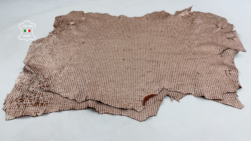 METALLIC ROSE GOLD Washed Perforated On Vegetable Tan Cognac Soft Italian Lambskin leather