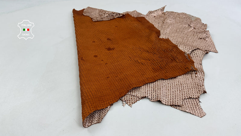 METALLIC ROSE GOLD Washed Perforated On Vegetable Tan Cognac Soft Italian Lambskin leather
