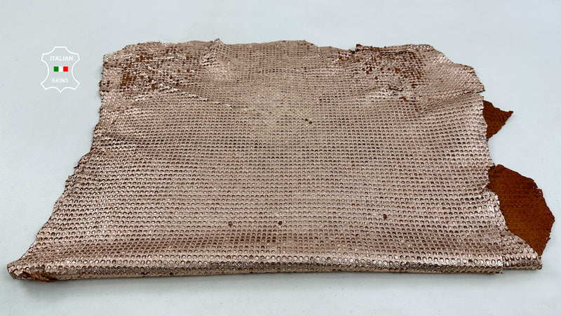 METALLIC ROSE GOLD Washed Perforated On Vegetable Tan Cognac Soft Italian Lambskin leather