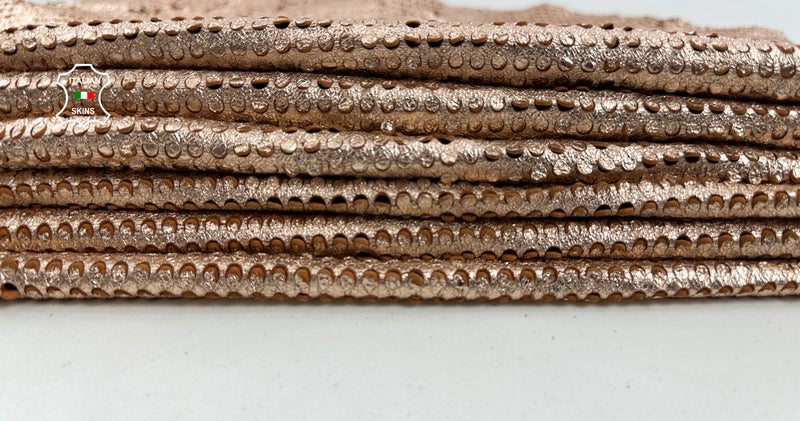 METALLIC ROSE GOLD Washed Perforated On Vegetable Tan Cognac Soft Italian Lambskin leather