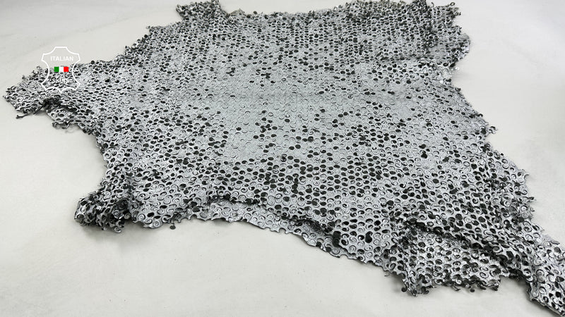 METALLIC SILVER WASHED Perforated Textured Thick Soft Italian Lambskin