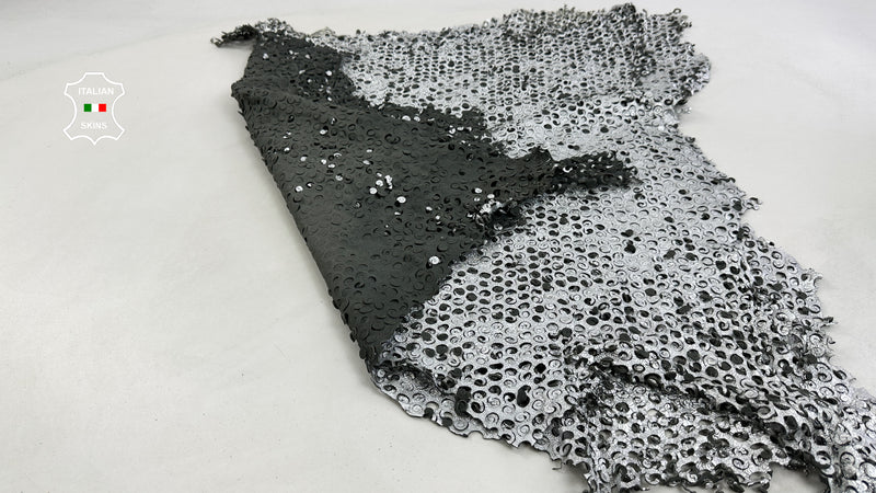 METALLIC SILVER WASHED Perforated Textured Thick Soft Italian Lambskin