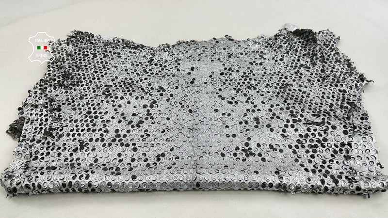 METALLIC SILVER WASHED Perforated Textured Thick Soft Italian Lambskin