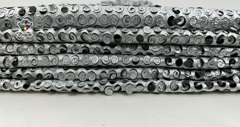 METALLIC SILVER WASHED Perforated Textured Thick Soft Italian Lambskin