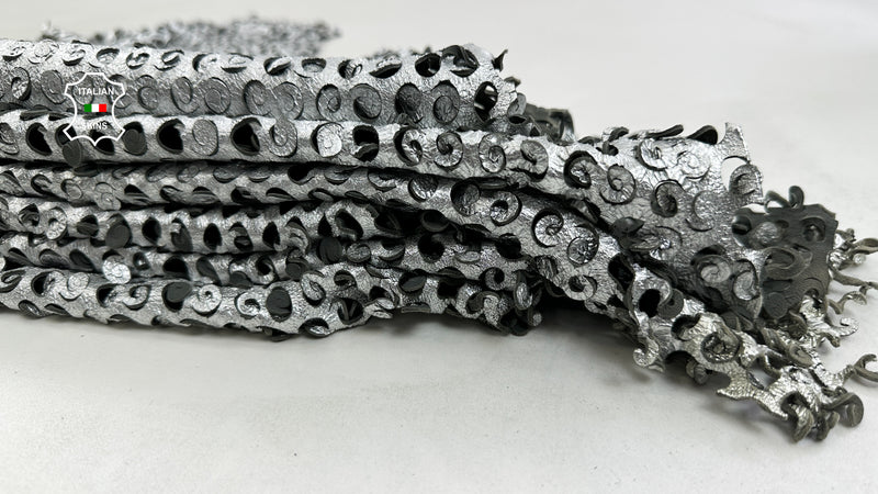 METALLIC SILVER WASHED Perforated Textured Thick Soft Italian Lambskin