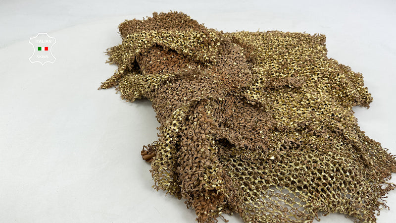 METALLIC GOLD Double Perforated Textured Double Washed Vegetable Tan Soft Lambskin
