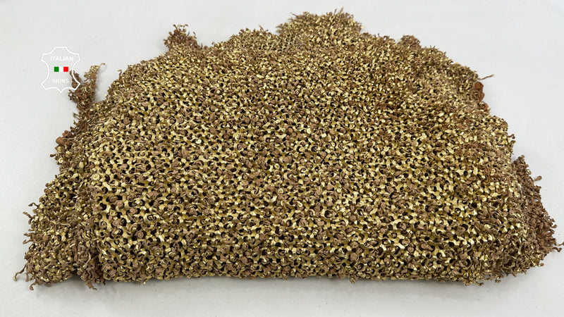 METALLIC GOLD Double Perforated Textured Double Washed Vegetable Tan Soft Lambskin