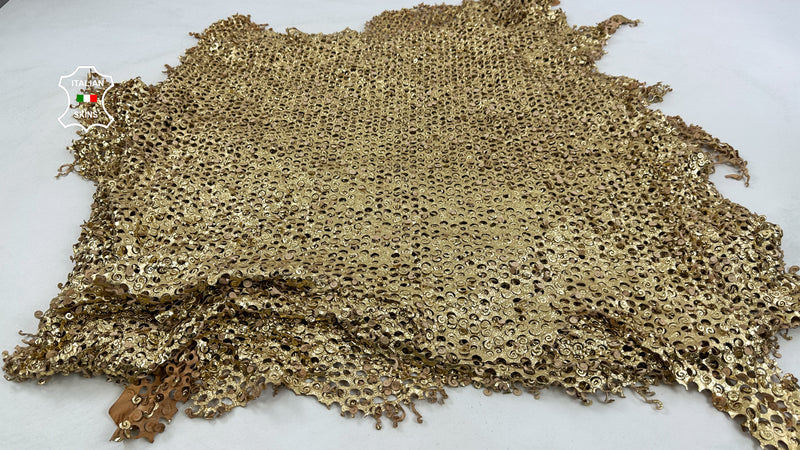 METALLIC GOLD WASHED Perforated Textured Vegetable Tan Soft Lambskin Leather