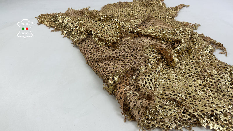 METALLIC GOLD WASHED Perforated Textured Vegetable Tan Soft Lambskin Leather