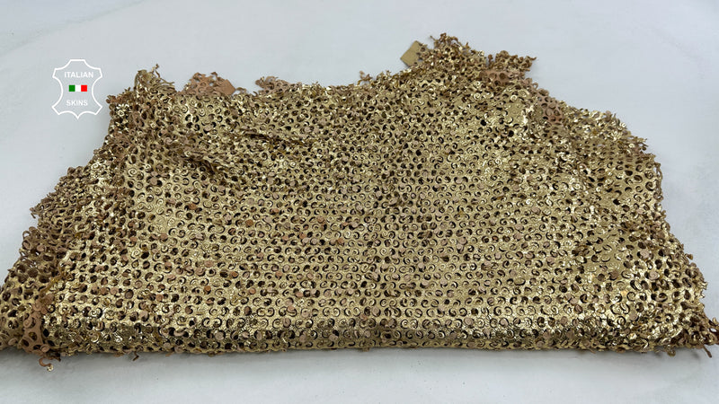 METALLIC GOLD WASHED Perforated Textured Vegetable Tan Soft Lambskin Leather