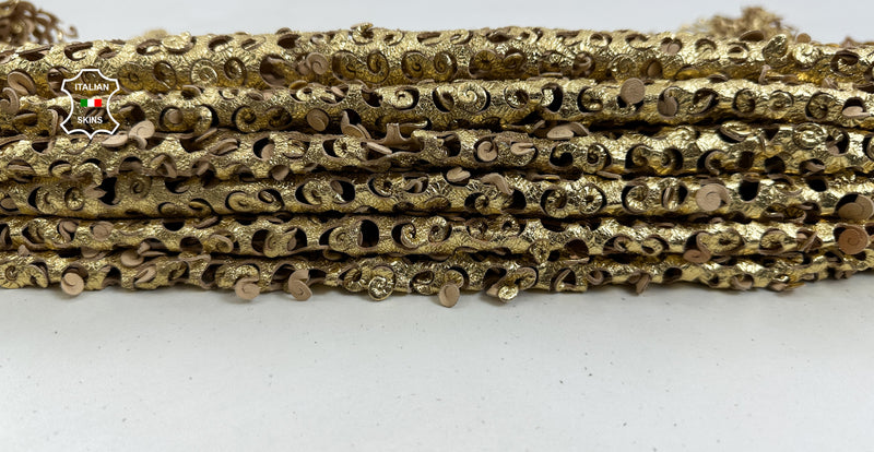 METALLIC GOLD WASHED Perforated Textured Vegetable Tan Soft Lambskin Leather