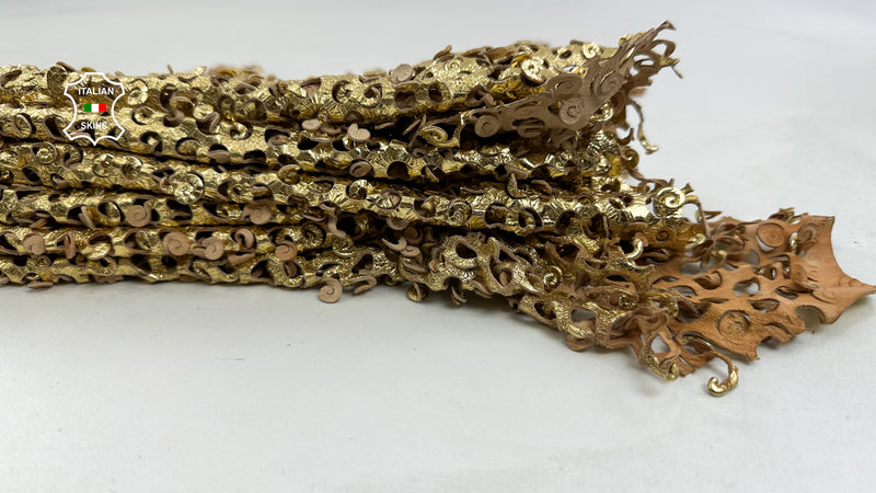 METALLIC GOLD WASHED Perforated Textured Vegetable Tan Soft Lambskin Leather
