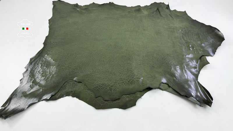 DRY MUD Olive Green Antiqued crackled Italian Lambskin leather skins