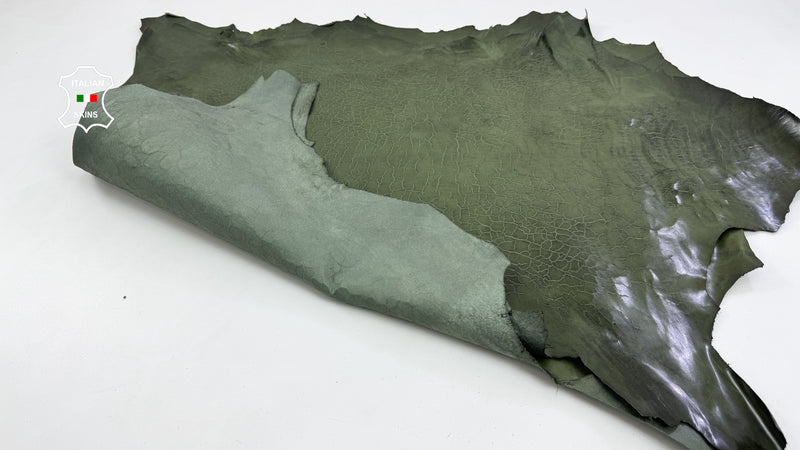 DRY MUD Olive Green Antiqued crackled Italian Lambskin leather skins