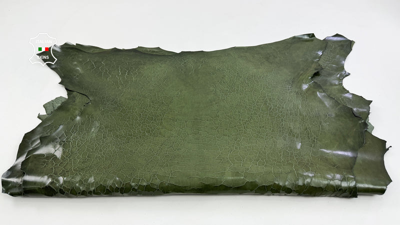 DRY MUD Olive Green Antiqued crackled Italian Lambskin leather skins