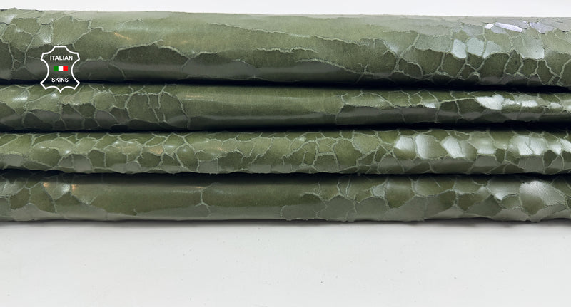 DRY MUD Olive Green Antiqued crackled Italian Lambskin leather skins
