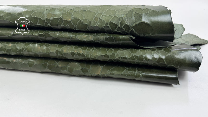 DRY MUD Olive Green Antiqued crackled Italian Lambskin leather skins