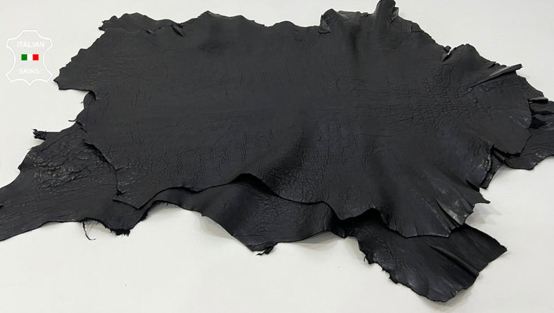 BUBBLY BLACK WASHED veg tanned Italian Lambskin leather skins
