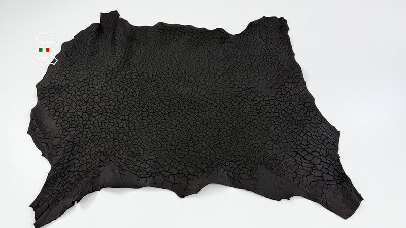 BLACK DRY MUD crackled Italian Lambskin leather skins
