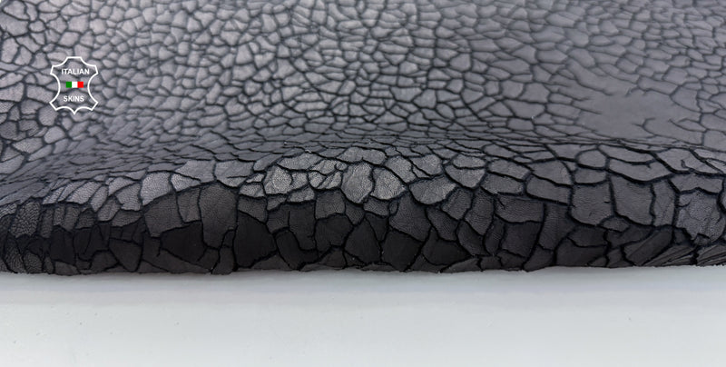 BLACK DRY MUD crackled Italian Lambskin leather skins