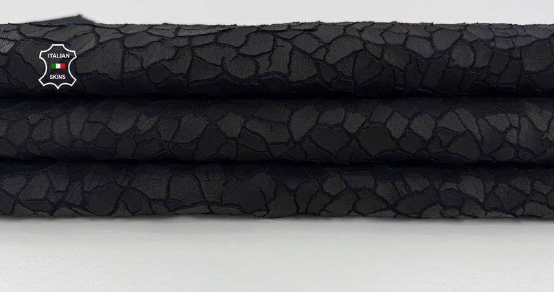 BLACK DRY MUD crackled Italian Lambskin leather skins