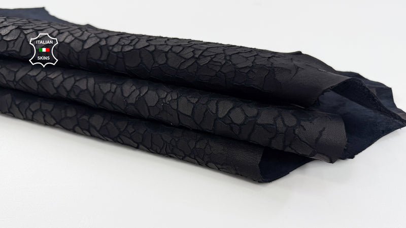 BLACK DRY MUD crackled Italian Lambskin leather skins