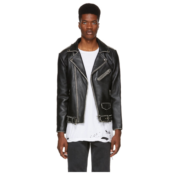 Italian handmade Men genuine Goatskin leather biker jacket slim fit Black vintage look 2XS TO 2XL