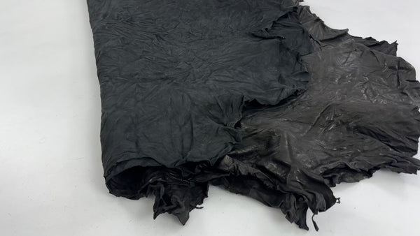 WASHED BLACK WRINKLED vegetable tanned Italian Lambskin leather skins